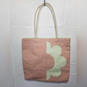 Cecconi Pink and Green Leather Tote Bag